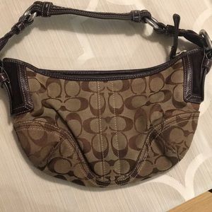 Shoulder coach logo leather canvas bag